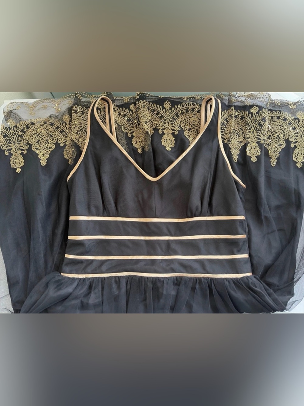 women’s black & gold dress